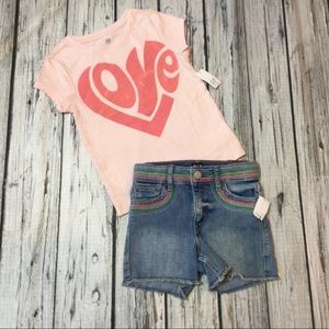 Gap Girls 5 Pink Love Shirt & Denim Shorts Outfit. NWT